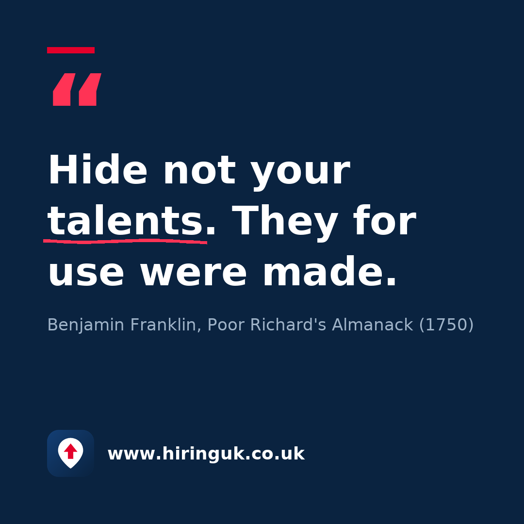 Quote card: Hide not your talents. They for use were made.