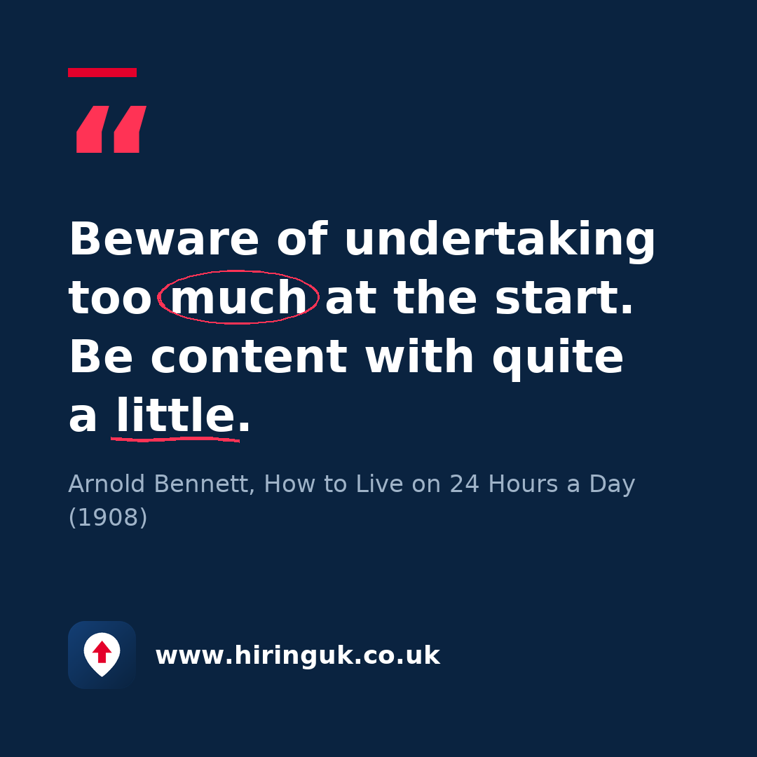 Quote card: Beware of undertaking too much at the start. Be content with quite a little.