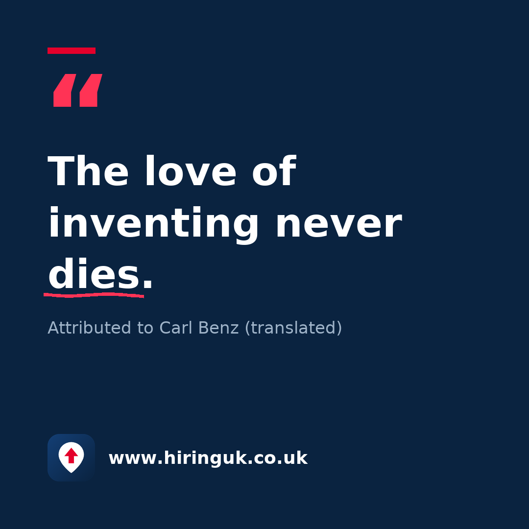 Quote card: The love of inventing never dies.