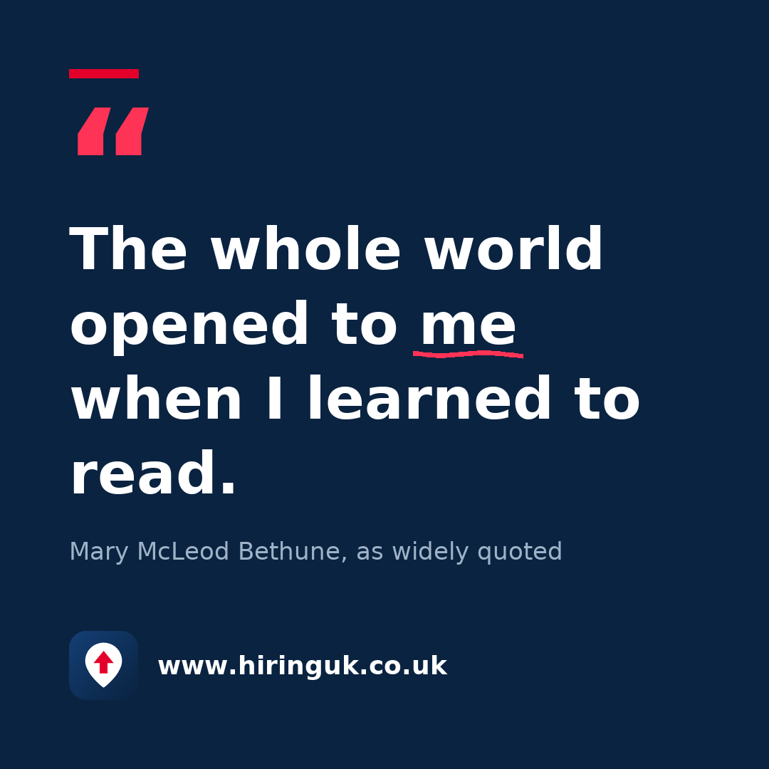 Quote card: The whole world opened to me when I learned to read.