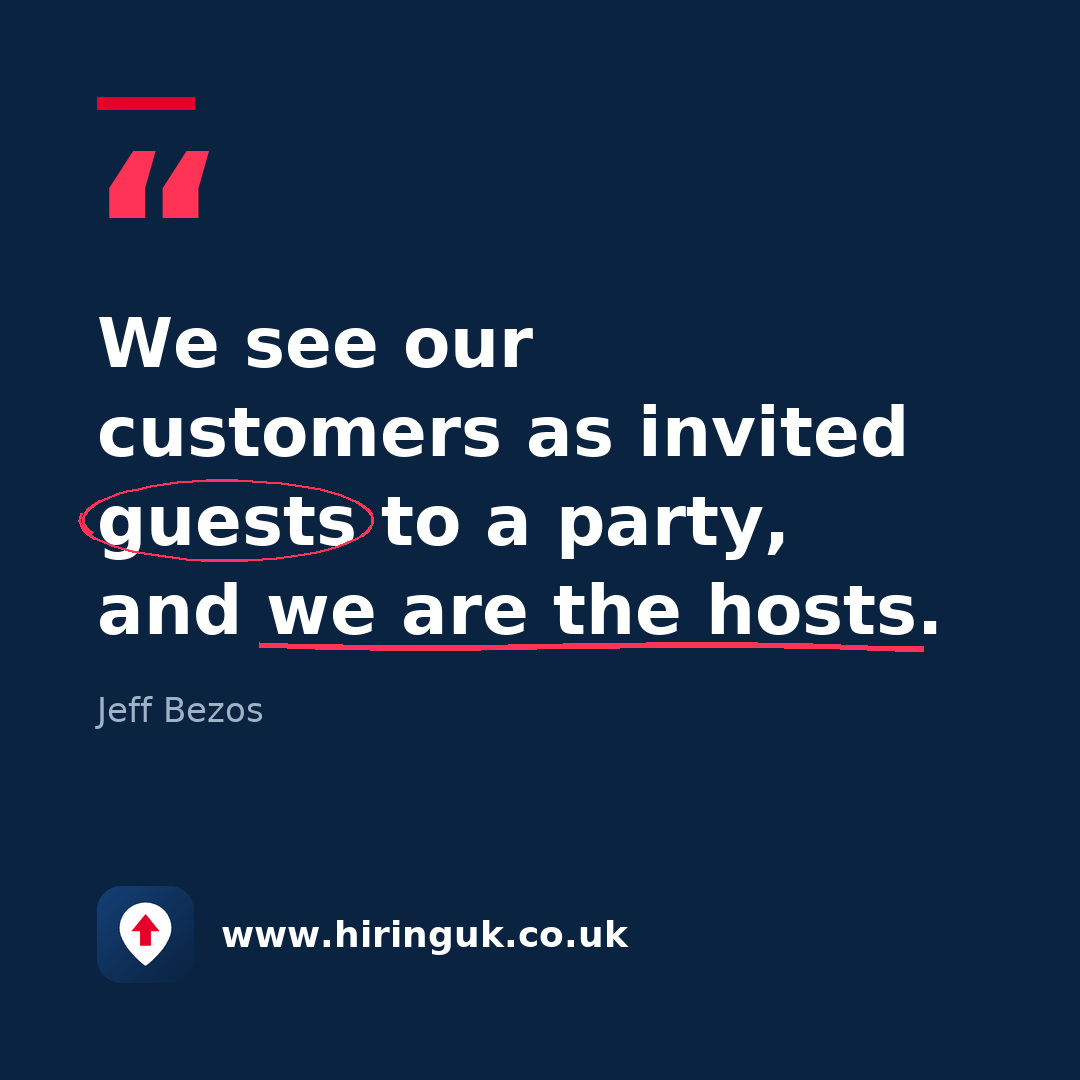 Quote card: We see our customers as invited guests to a party, and we are the hosts.