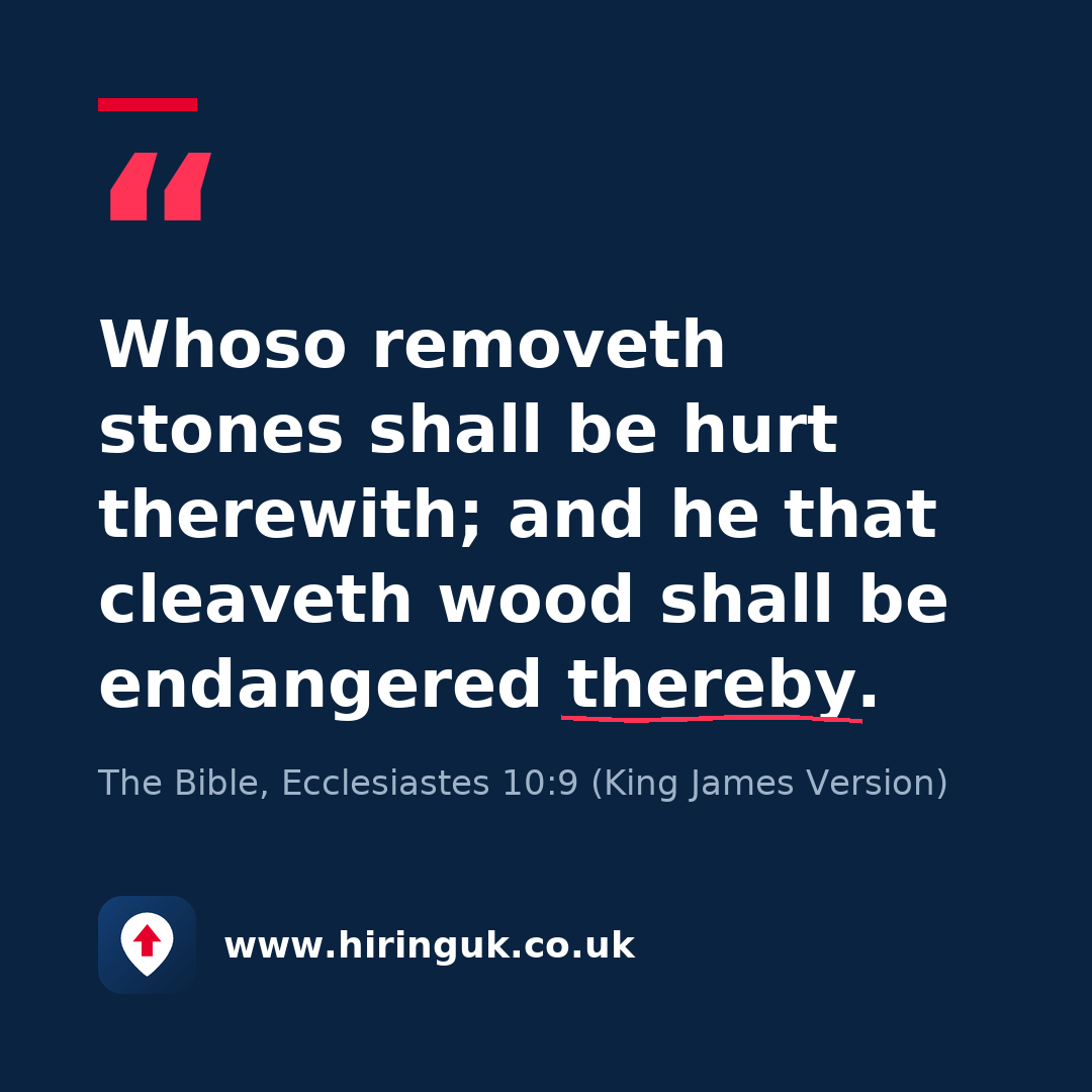 Quote card: Whoso removeth stones shall be hurt therewith; and he that cleaveth wood shall be endangered thereby.