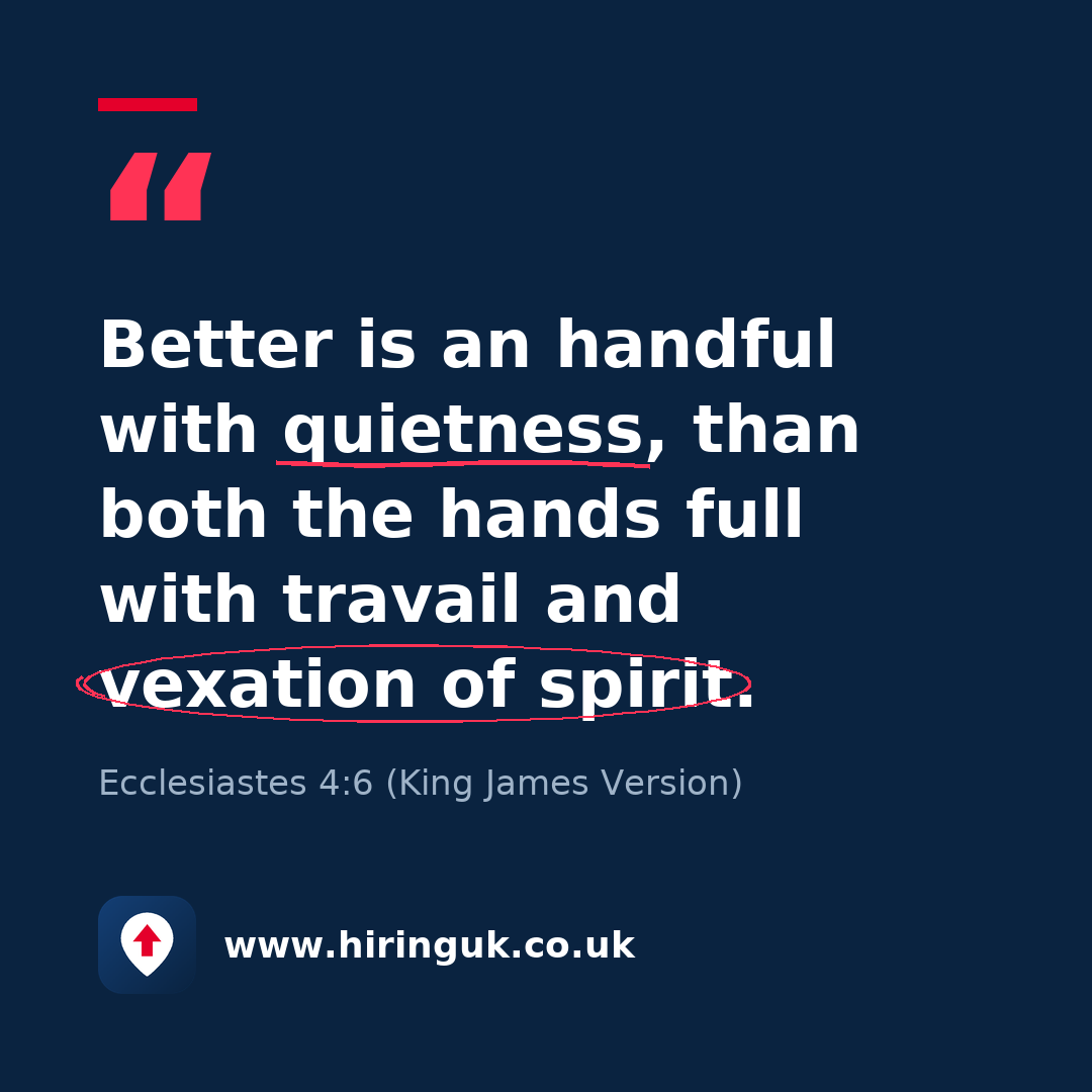 Quote card: Better is an handful with quietness, than both the hands full with travail and vexation of spirit.