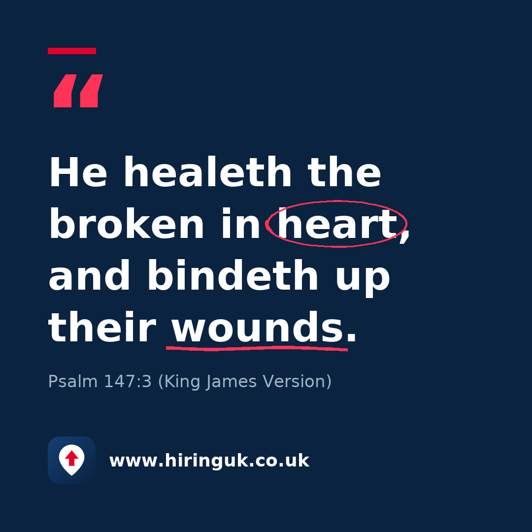 Quote card: He healeth the broken in heart, and bindeth up their wounds.