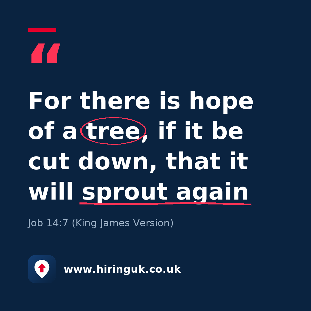 Quote card: For there is hope of a tree, if it be cut down, that it will sprout again