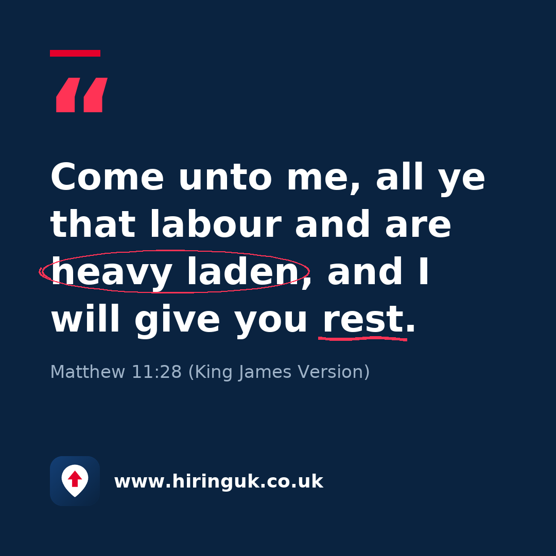 Quote card: Come unto me, all ye that labour and are heavy laden, and I will give you rest.