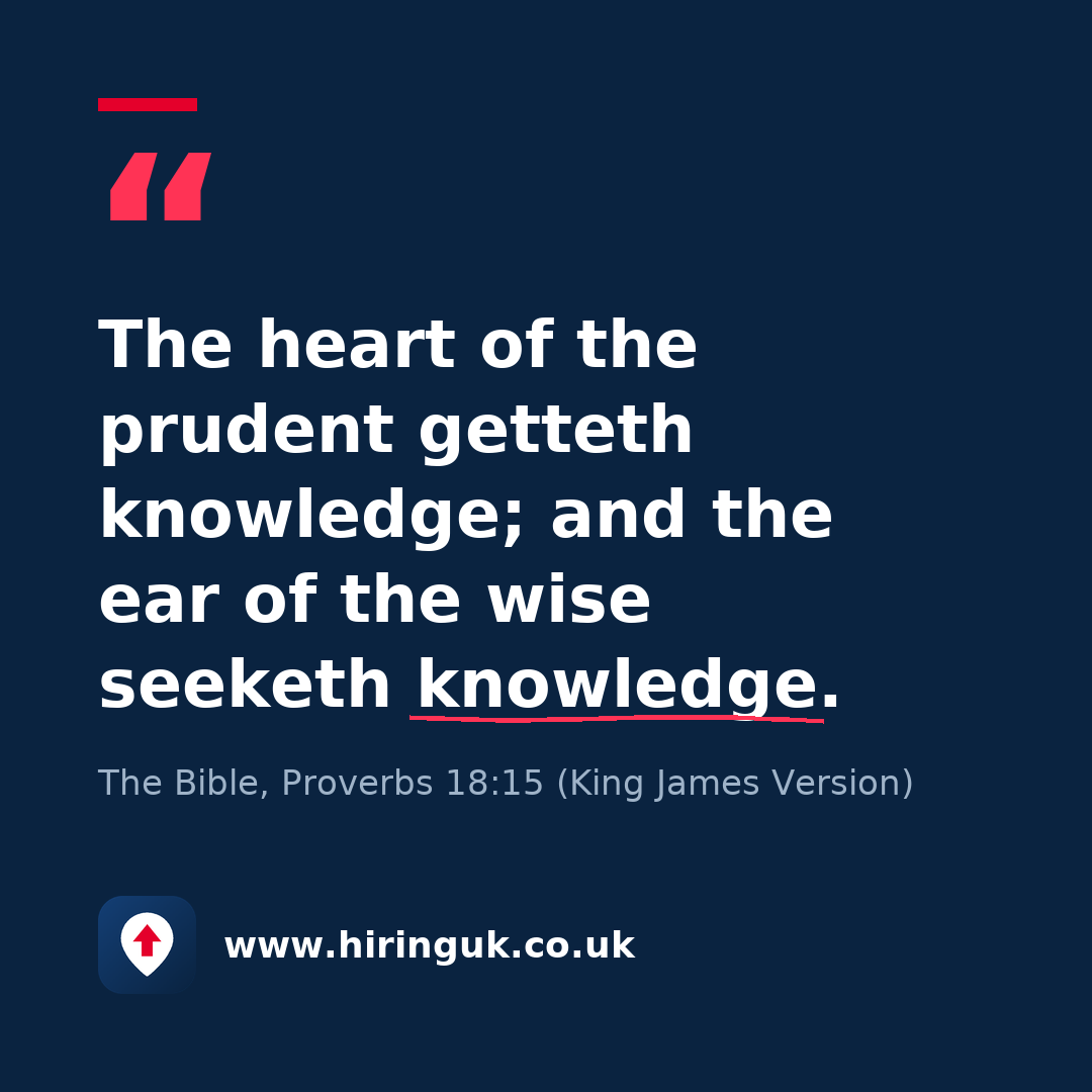 Quote card: The heart of the prudent getteth knowledge; and the ear of the wise seeketh knowledge.