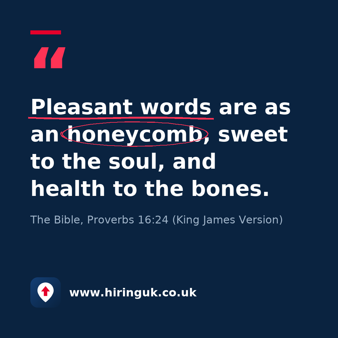 Quote card: Pleasant words are as an honeycomb, sweet to the soul, and health to the bones.