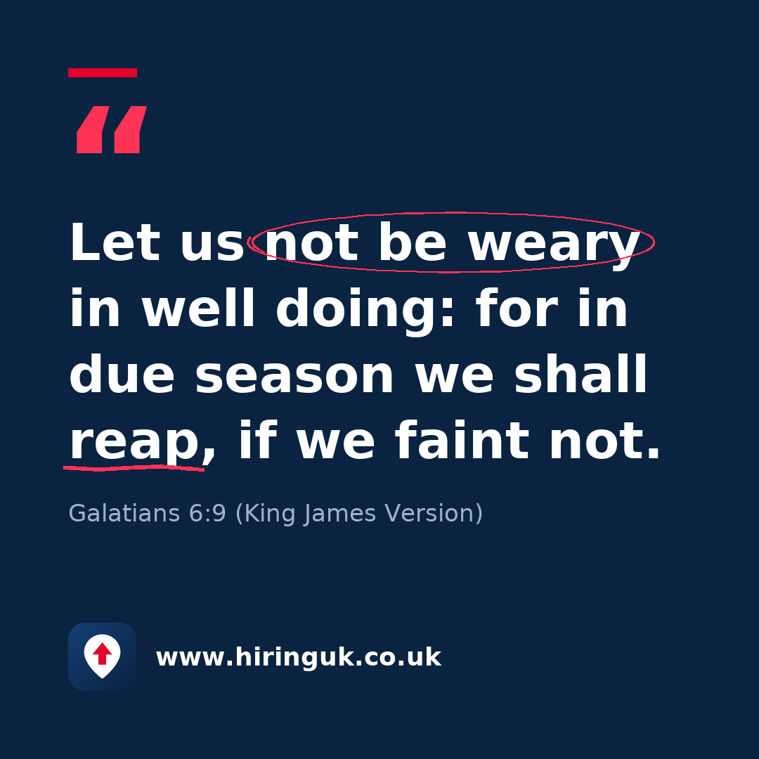 Quote card: Let us not be weary in well doing: for in due season we shall reap, if we faint not.