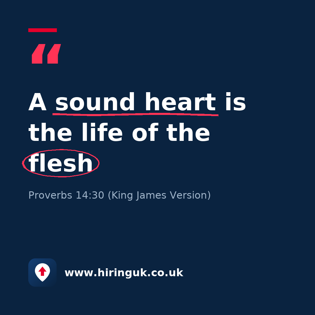 Quote card: A sound heart is the life of the flesh