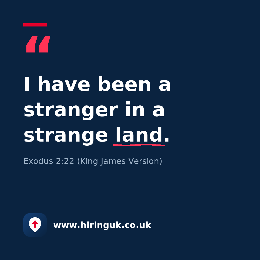 Quote card: I have been a stranger in a strange land.