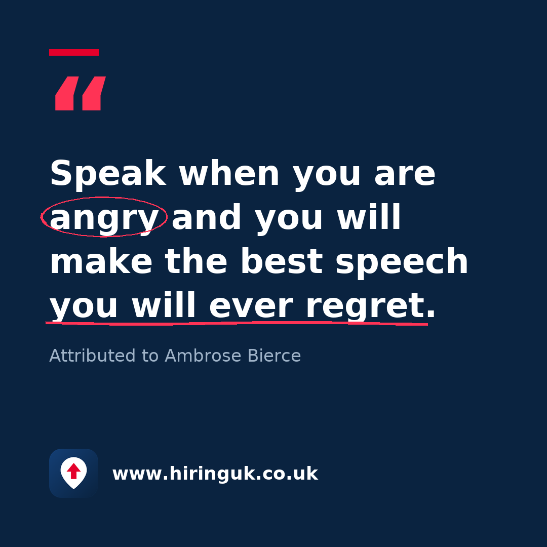 Quote card: Speak when you are angry and you will make the best speech you will ever regret.