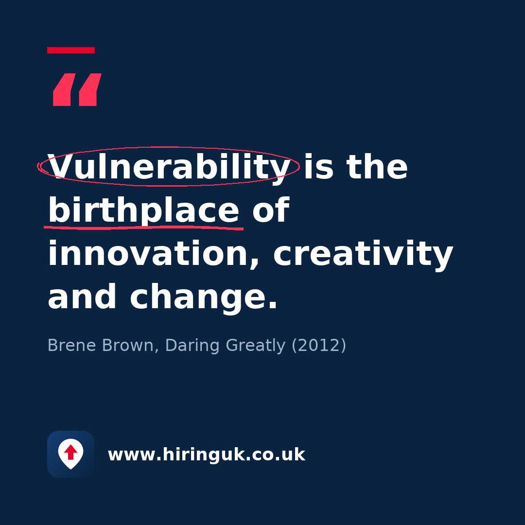 Quote card: Vulnerability is the birthplace of innovation, creativity and change.