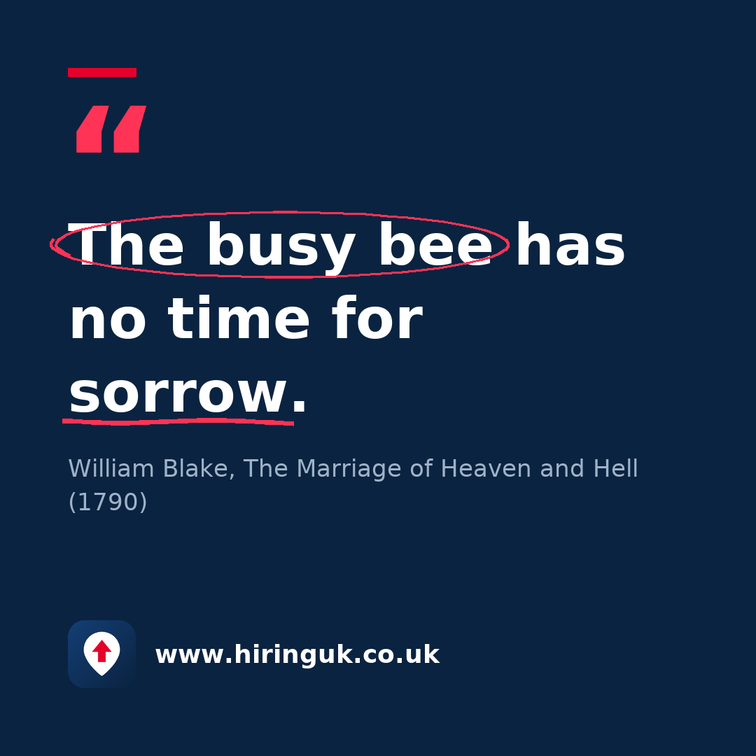 Quote card: The busy bee has no time for sorrow.