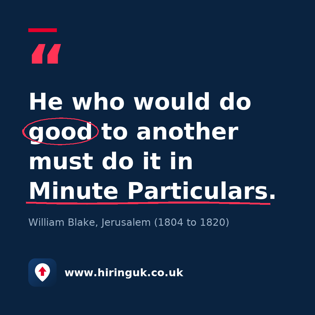 Quote card: He who would do good to another must do it in Minute Particulars.