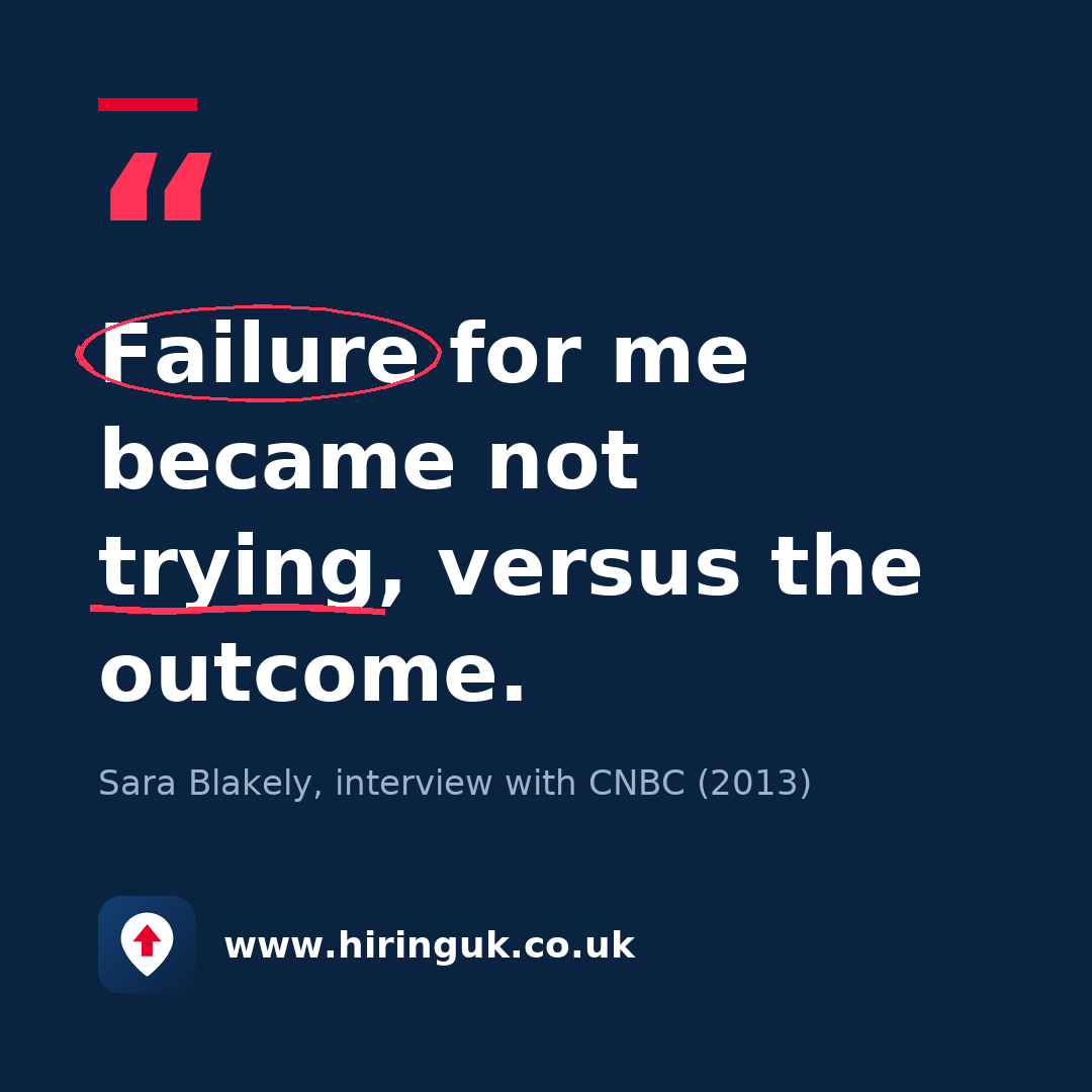 Quote card: Failure for me became not trying, versus the outcome.
