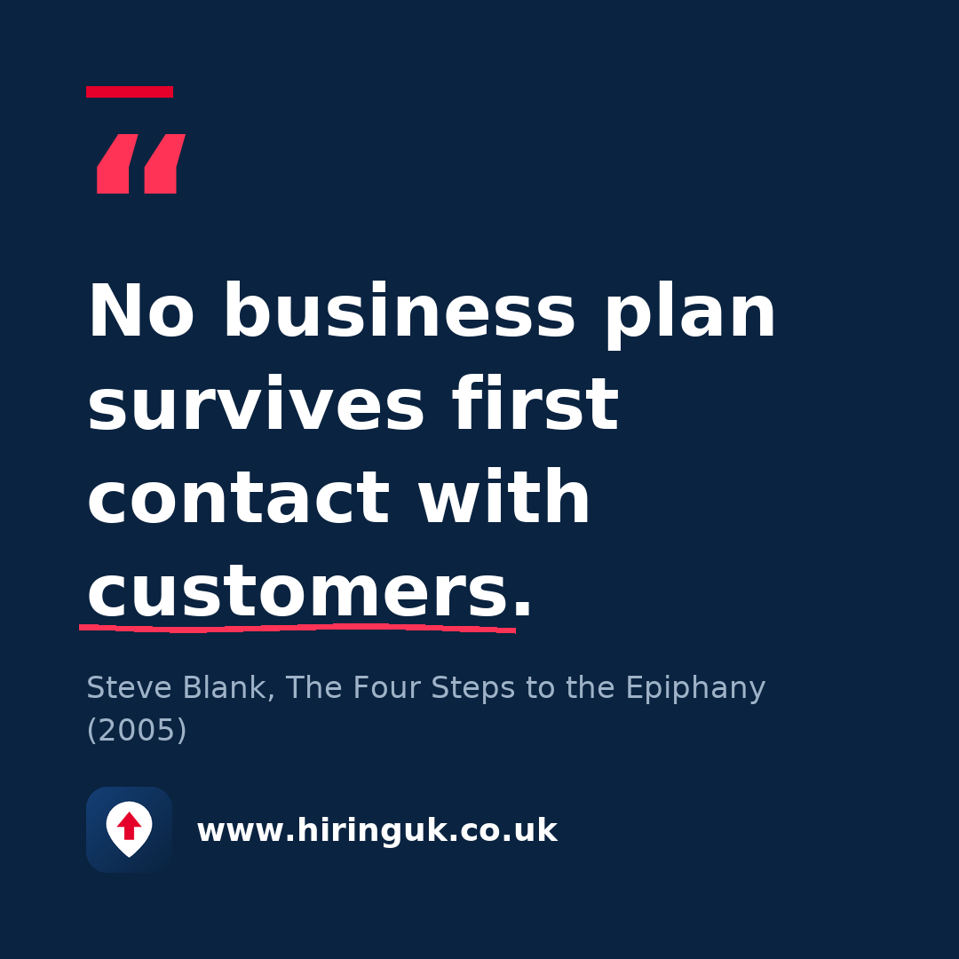 Quote card: No business plan survives first contact with customers.