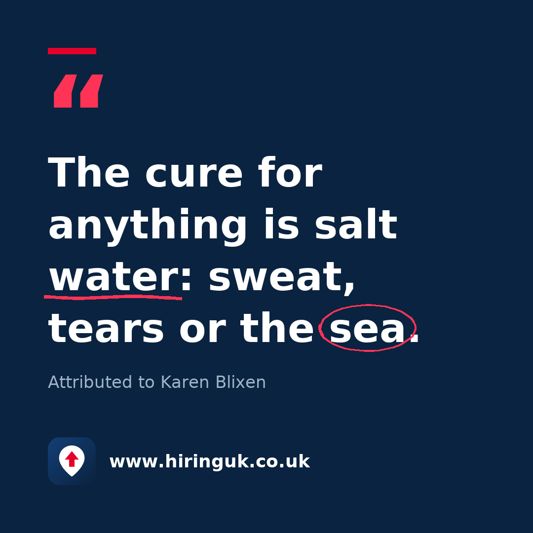 Quote card: The cure for anything is salt water: sweat, tears or the sea.
