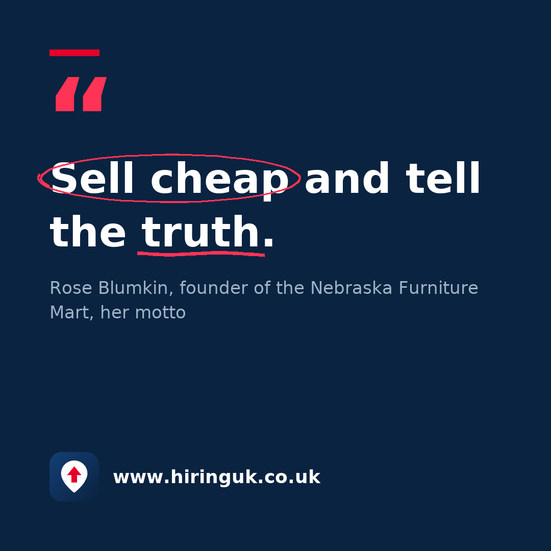 Quote card: Sell cheap and tell the truth.