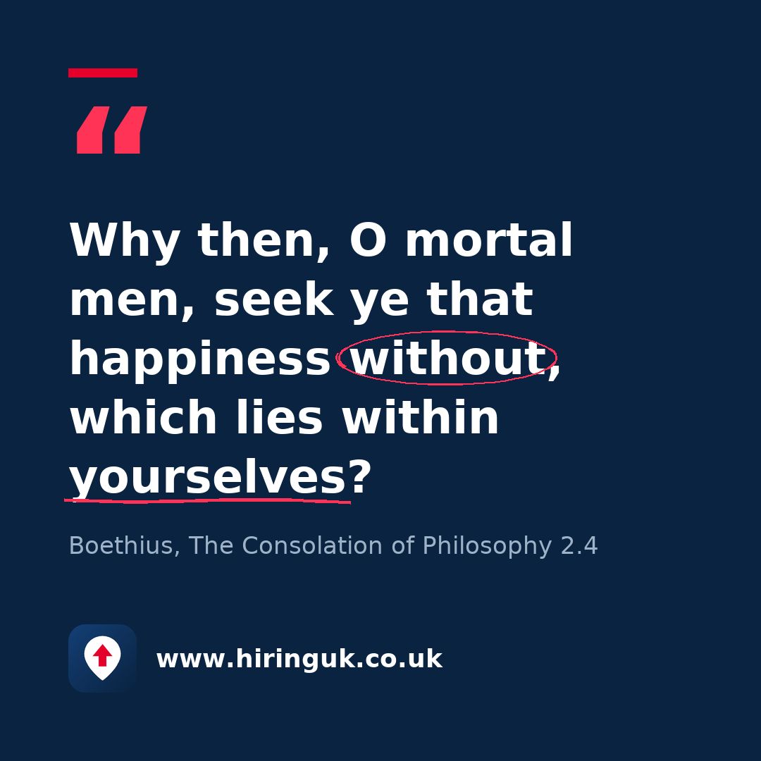 Quote card: Why then, O mortal men, seek ye that happiness without, which lies within yourselves?