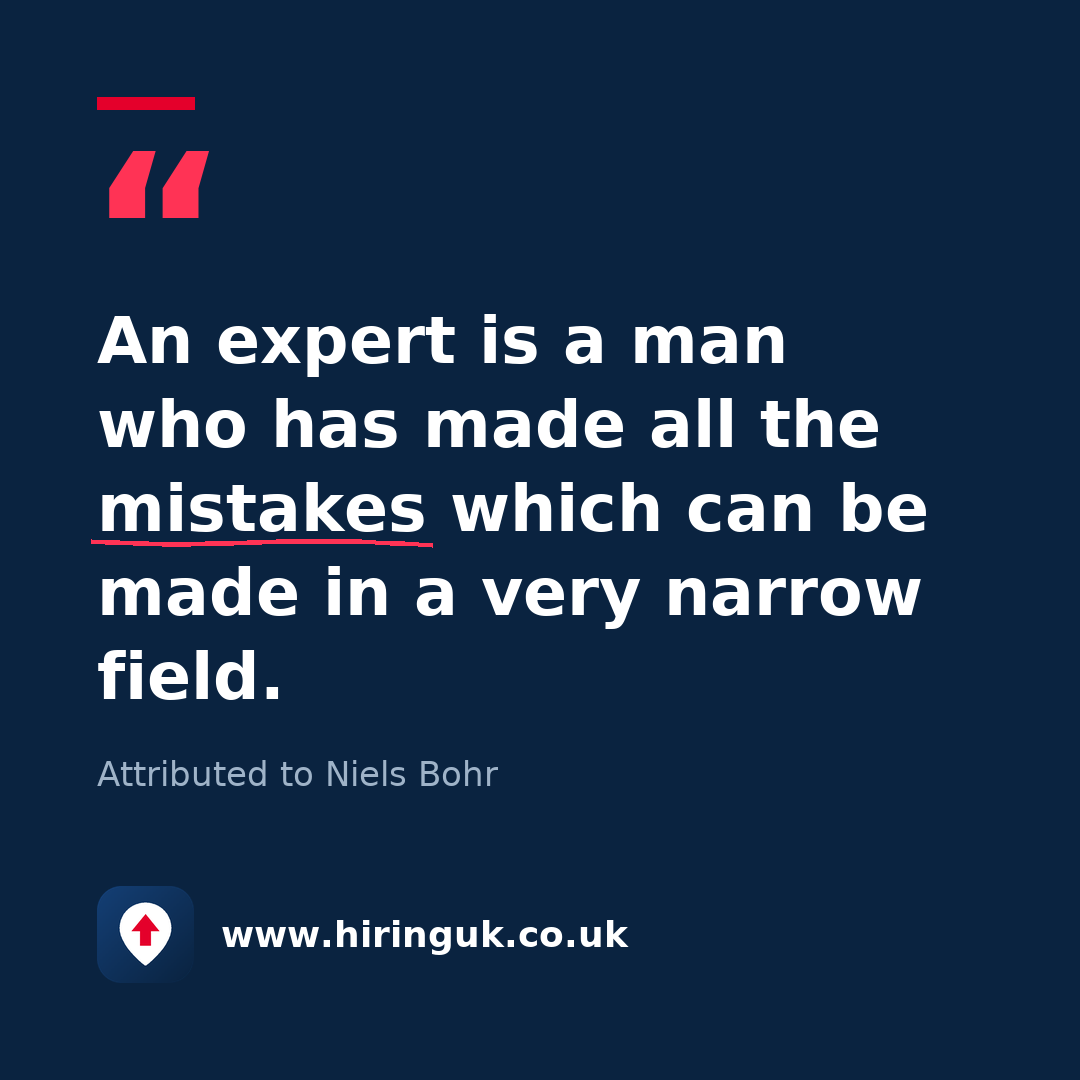 Quote card: An expert is a man who has made all the mistakes which can be made in a very narrow field.