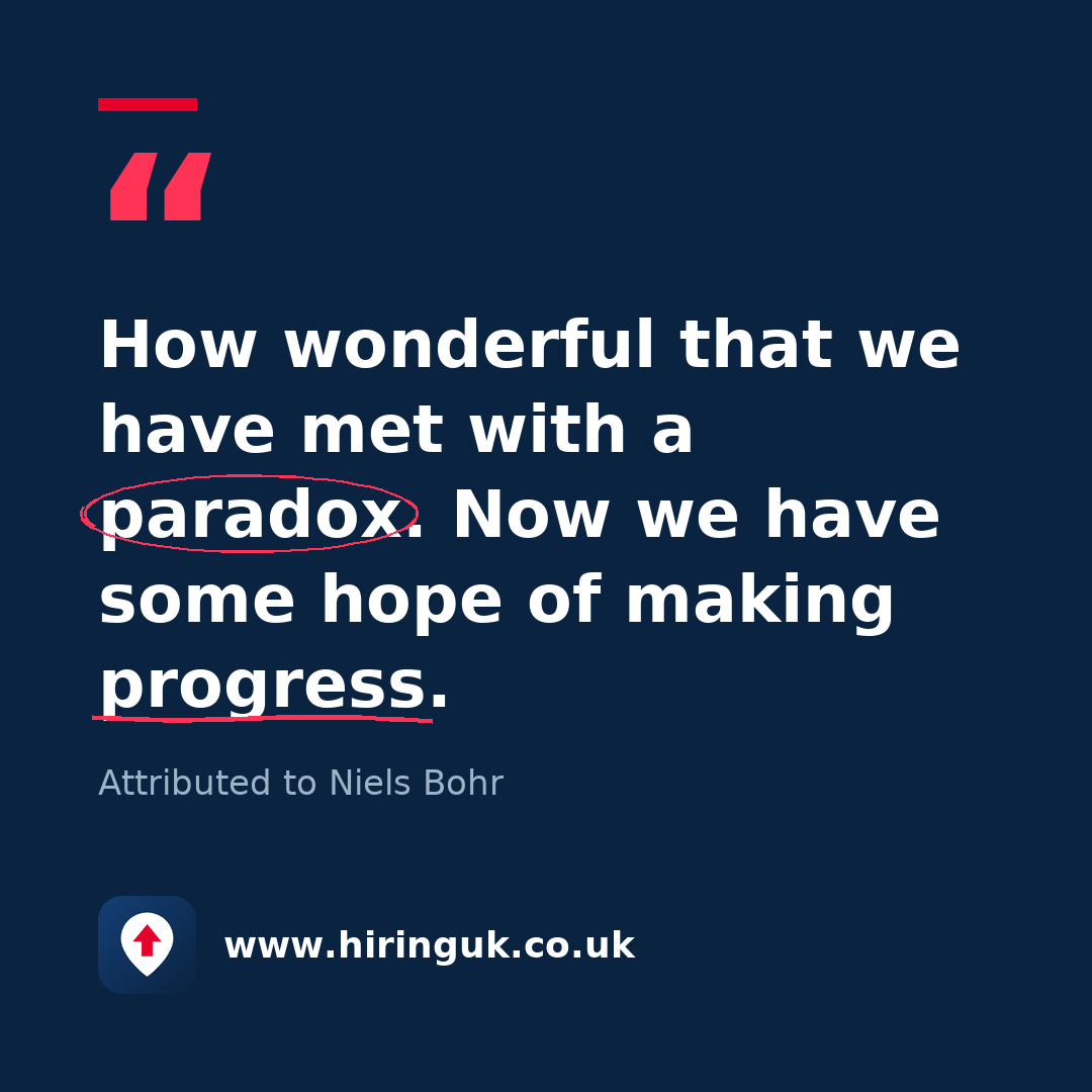 Quote card: How wonderful that we have met with a paradox. Now we have some hope of making progress.
