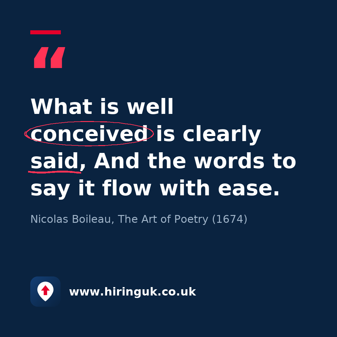 Quote card: What is well conceived is clearly said, And the words to say it flow with ease.