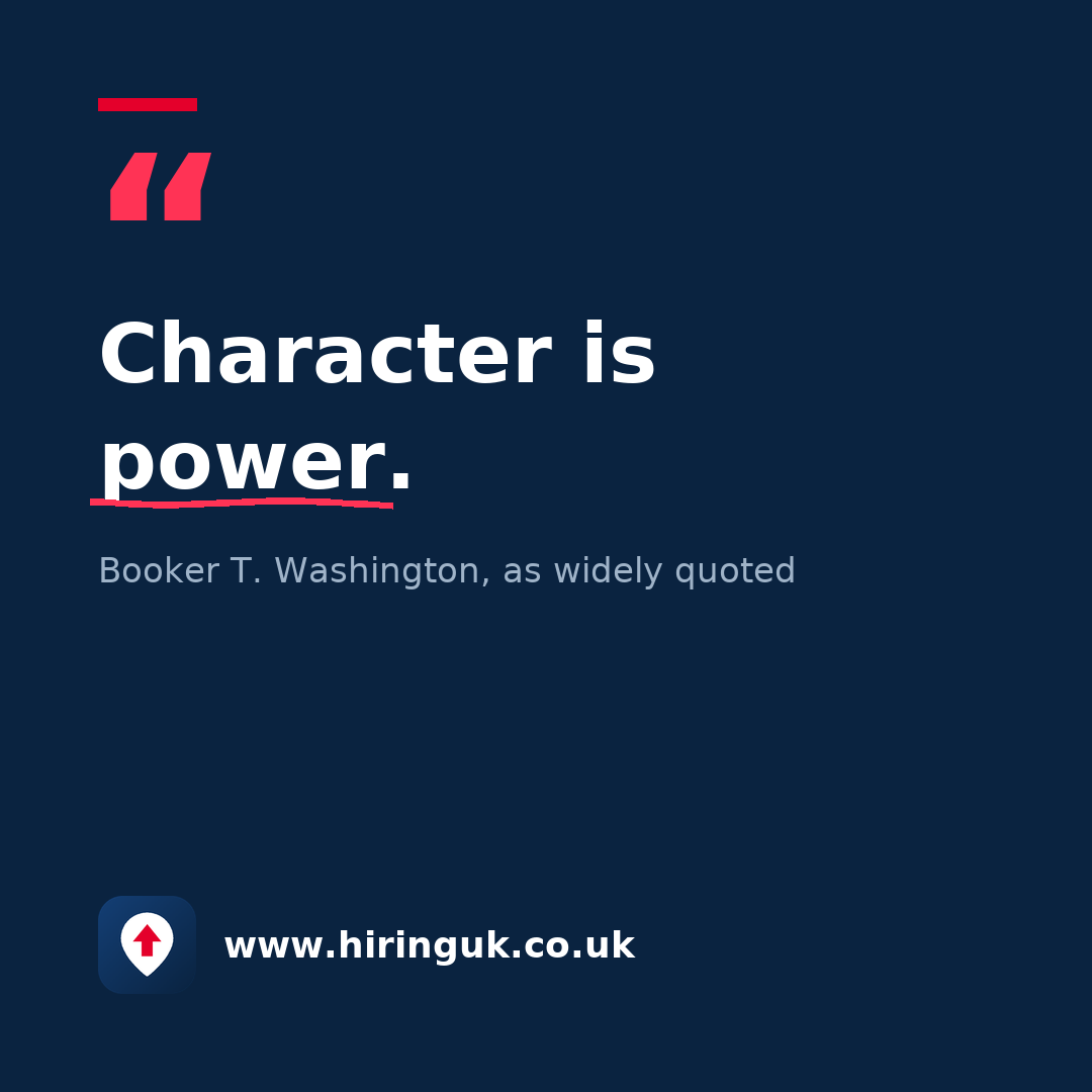 Quote card: Character is power.
