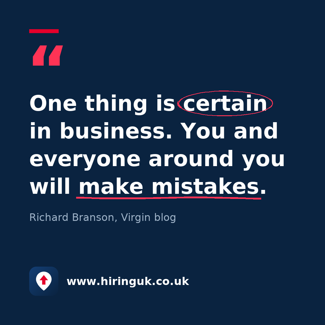 Quote card: One thing is certain in business. You and everyone around you will make mistakes.