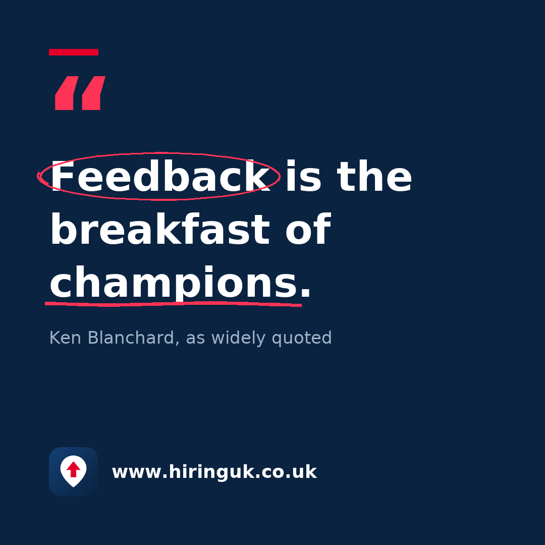 Quote card: Feedback is the breakfast of champions.