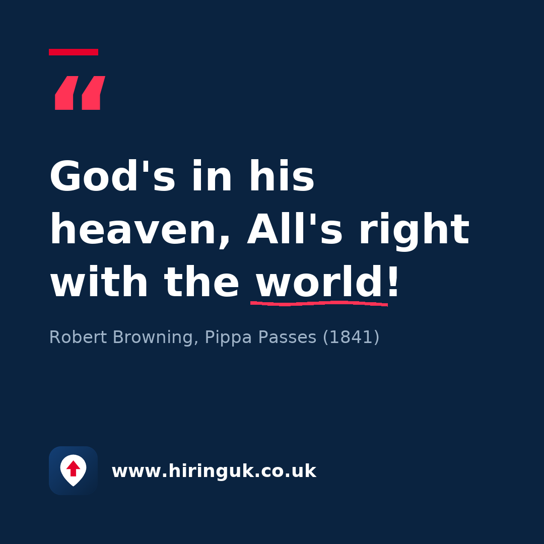 Quote card: God's in his heaven, All's right with the world!