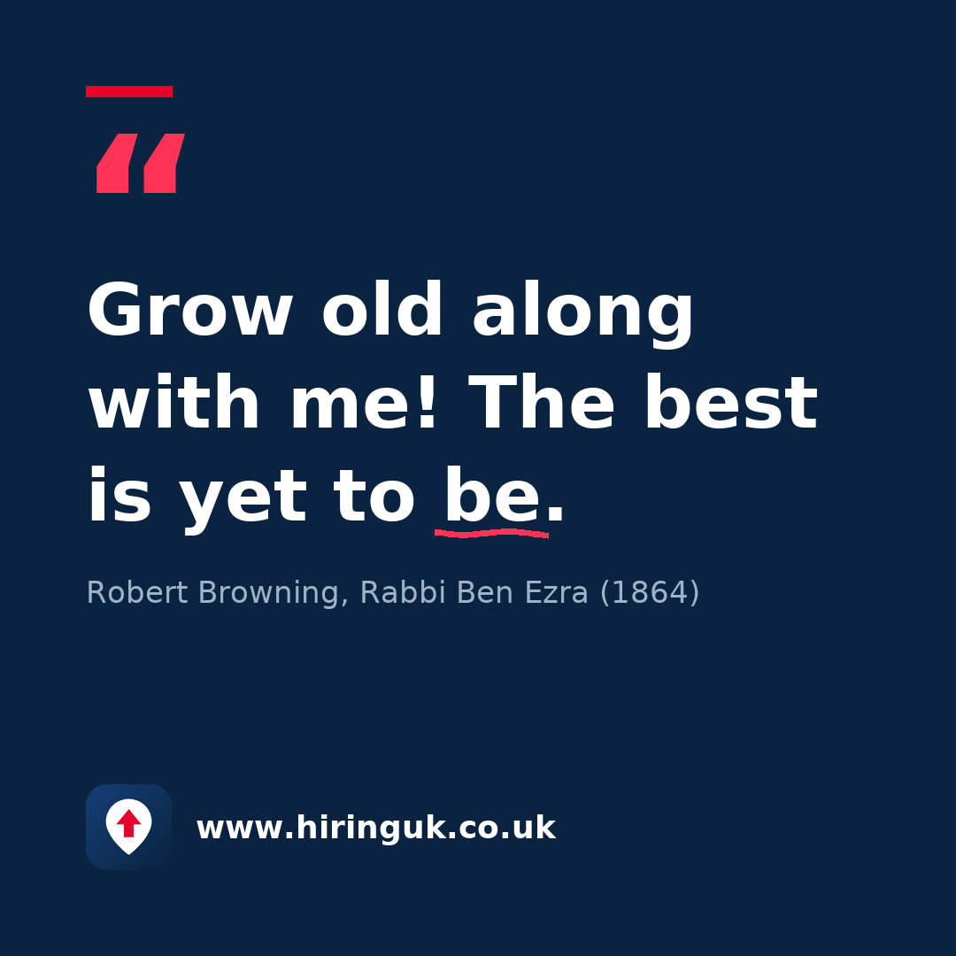 Quote card: Grow old along with me! The best is yet to be.