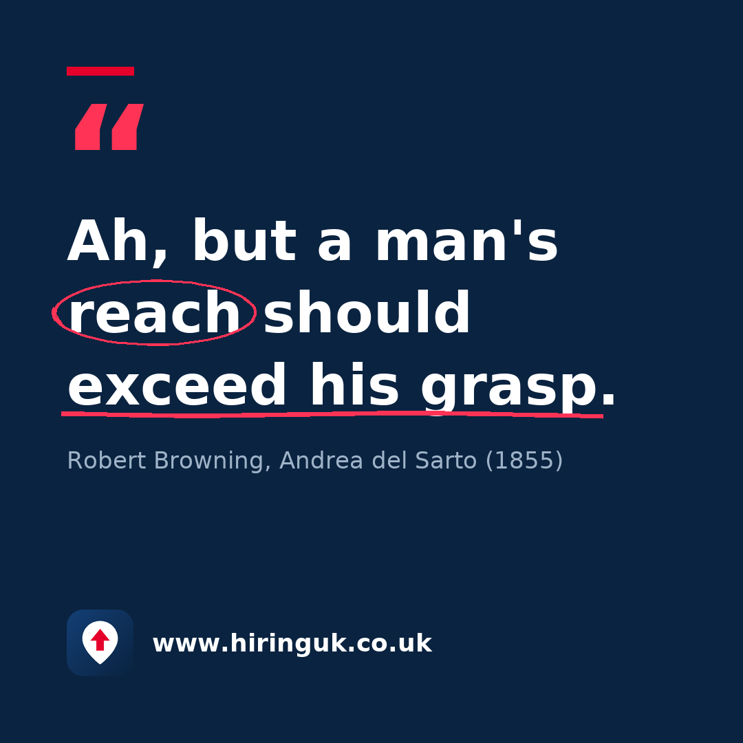 Quote card: Ah, but a man's reach should exceed his grasp.