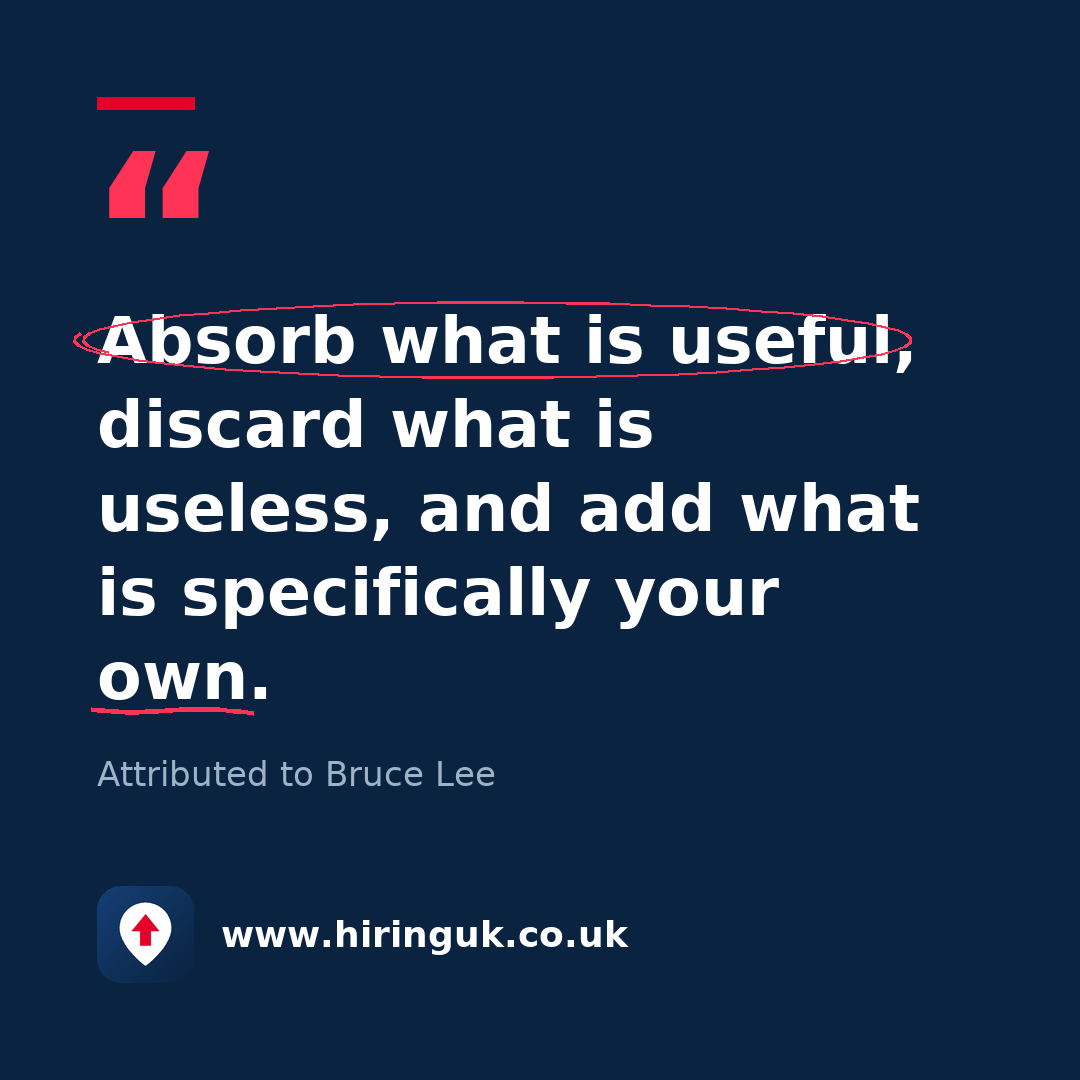 Quote card: Absorb what is useful, discard what is useless, and add what is specifically your own.