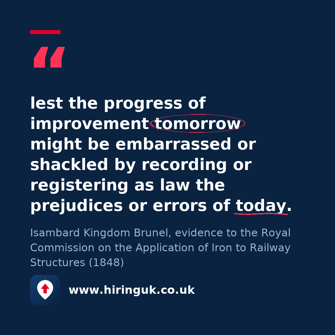 Quote card: lest the progress of improvement tomorrow might be embarrassed or shackled by recording or registering as law the prejudices or errors of today.