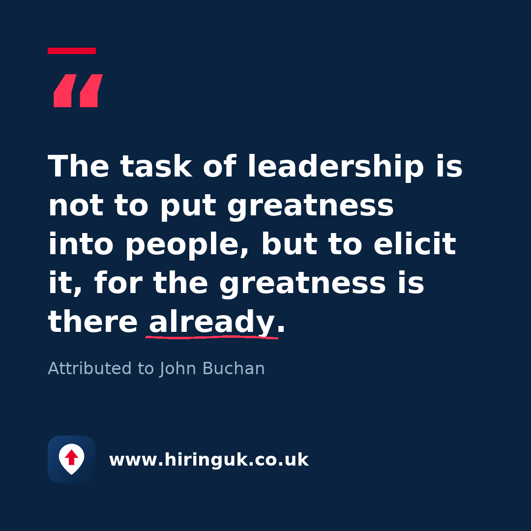 Quote card: The task of leadership is not to put greatness into people, but to elicit it, for the greatness is there already.