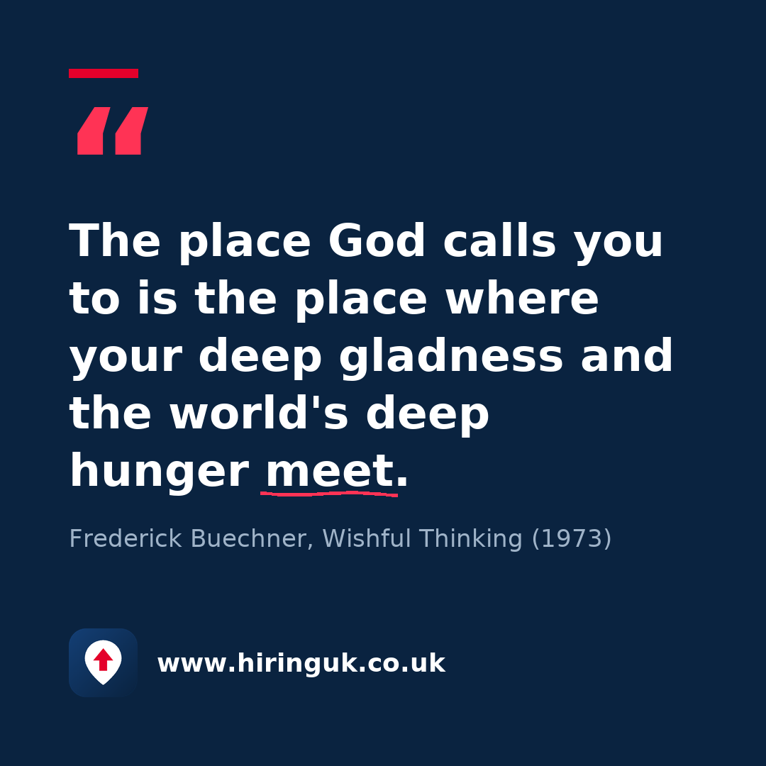 Quote card: The place God calls you to is the place where your deep gladness and the world's deep hunger meet.