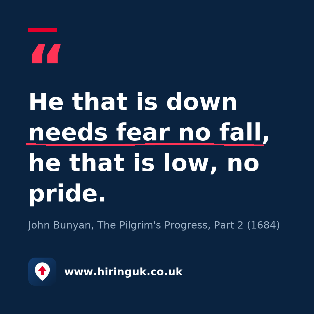 Quote card: He that is down needs fear no fall, he that is low, no pride.