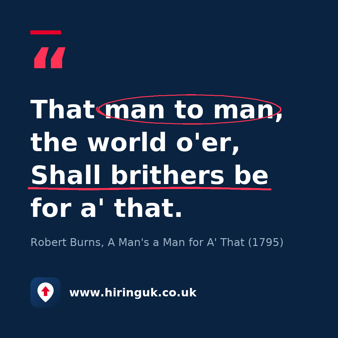 Quote card: That man to man, the world o'er, Shall brithers be for a' that.