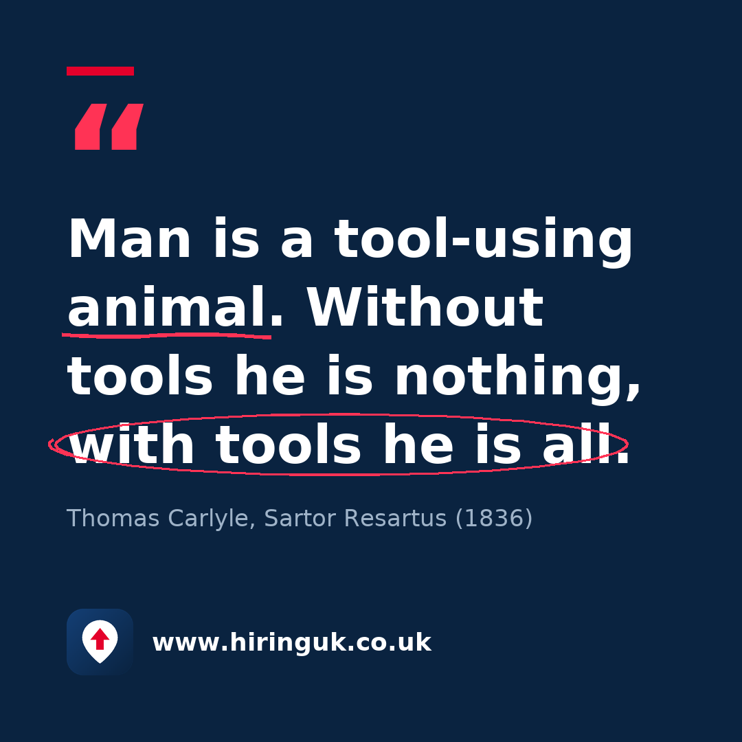 Quote card: Man is a tool-using animal. Without tools he is nothing, with tools he is all.