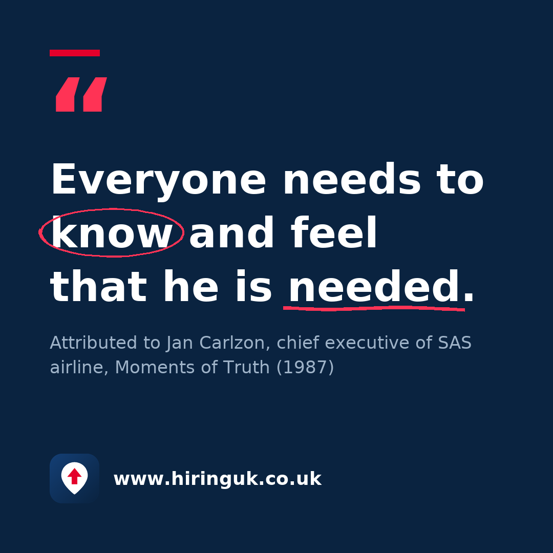 Quote card: Everyone needs to know and feel that he is needed.