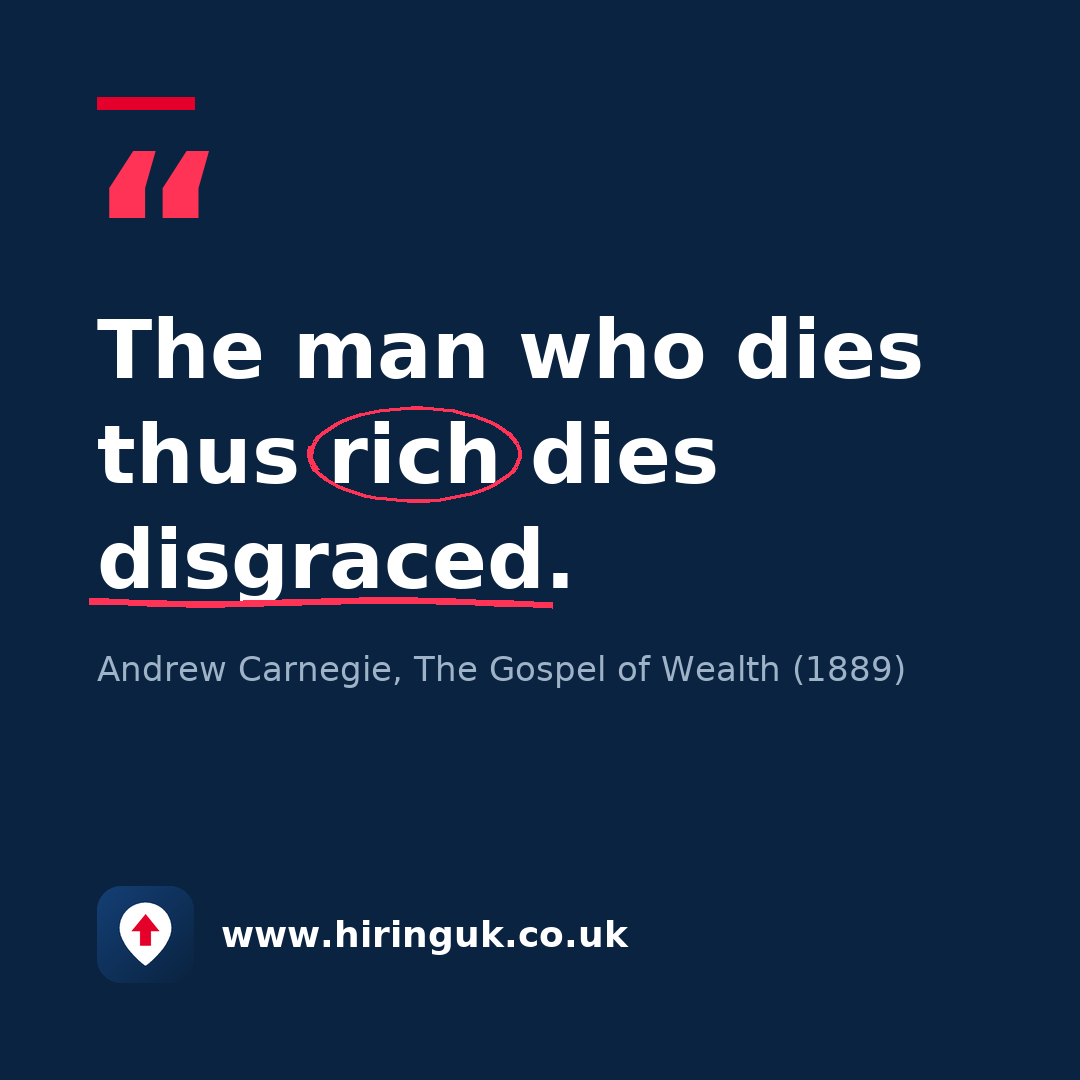 Quote card: The man who dies thus rich dies disgraced.