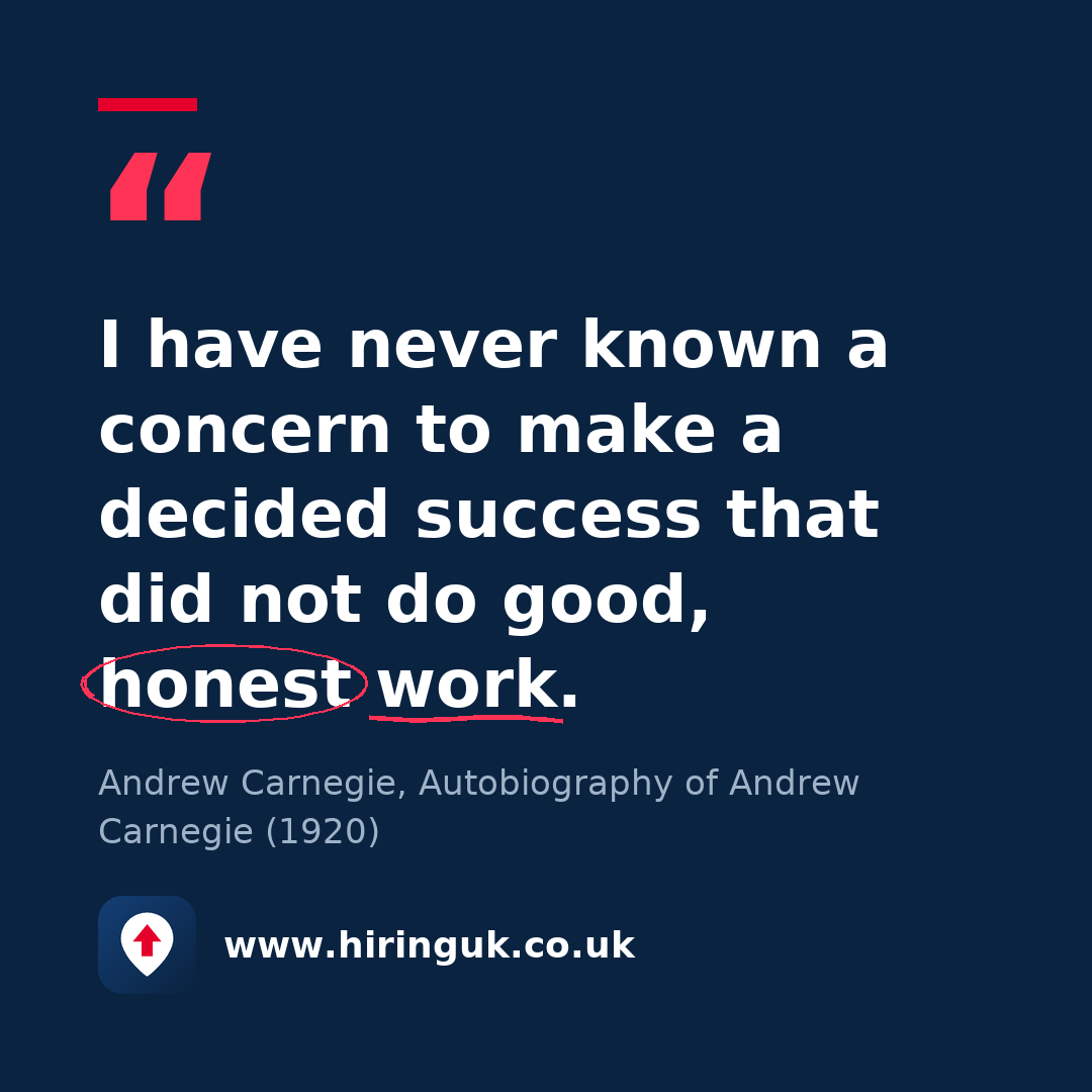 Quote card: I have never known a concern to make a decided success that did not do good, honest work.