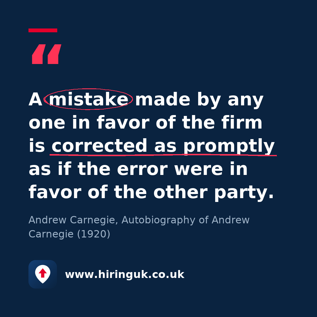Quote card: A mistake made by any one in favor of the firm is corrected as promptly as if the error were in favor of the other party.