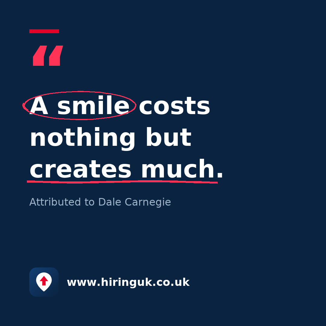 Quote card: A smile costs nothing but creates much.