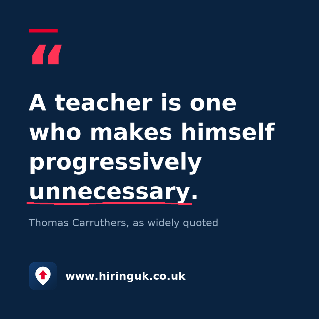 Quote card: A teacher is one who makes himself progressively unnecessary.