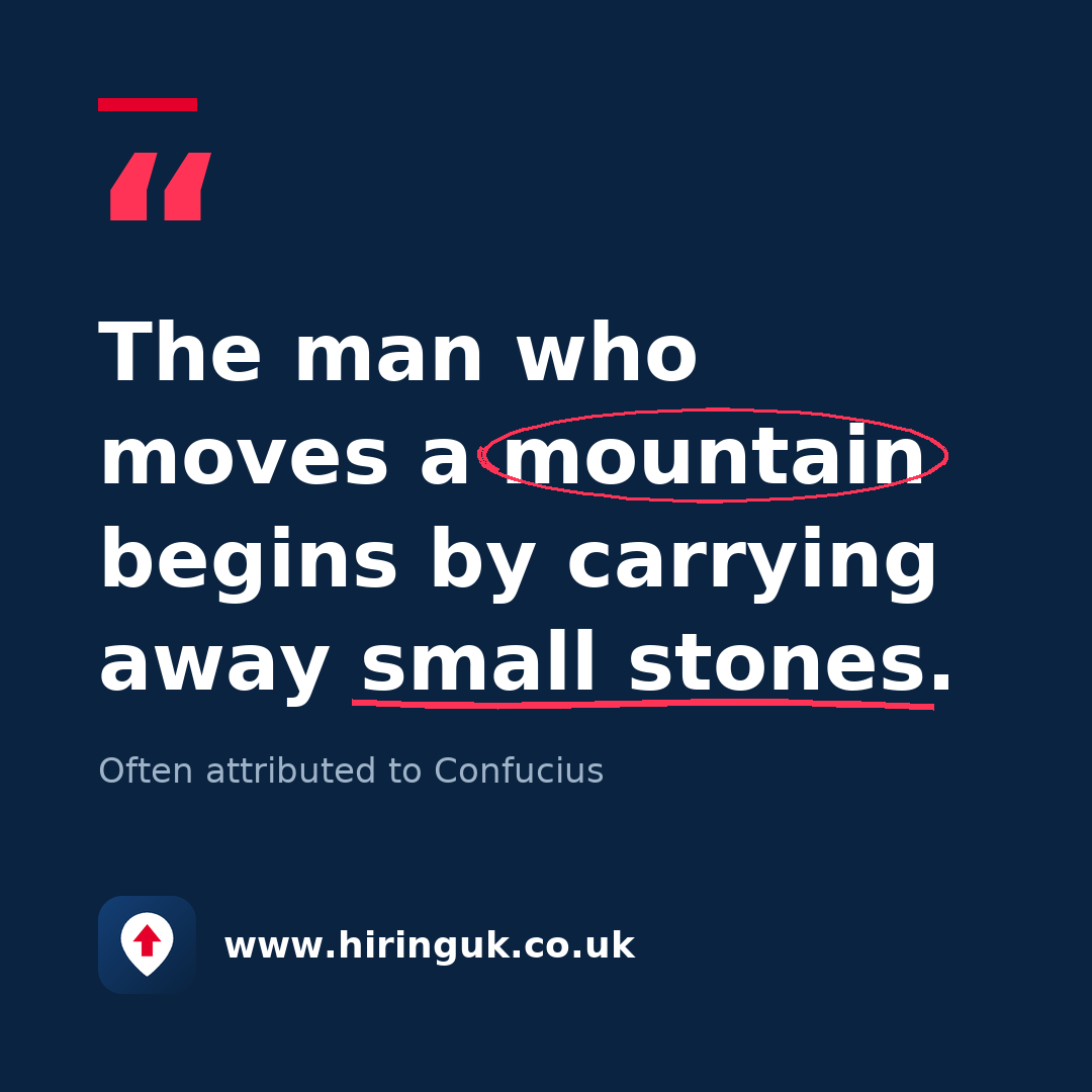 Quote card: The man who moves a mountain begins by carrying away small stones.