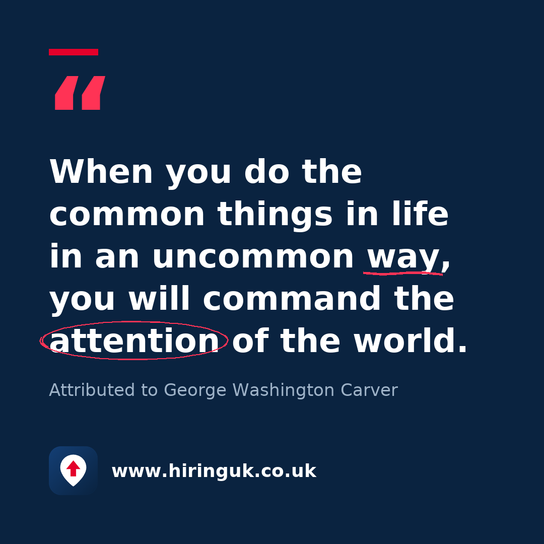 Quote card: When you do the common things in life in an uncommon way, you will command the attention of the world.