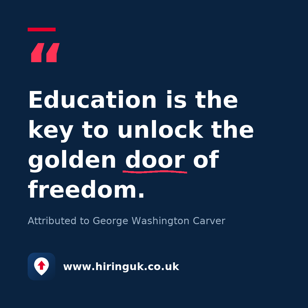 Quote card: Education is the key to unlock the golden door of freedom.