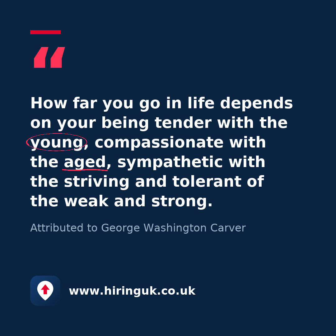 Quote card: How far you go in life depends on your being tender with the young, compassionate with the aged, sympathetic with the striving and tolerant of the weak and strong.